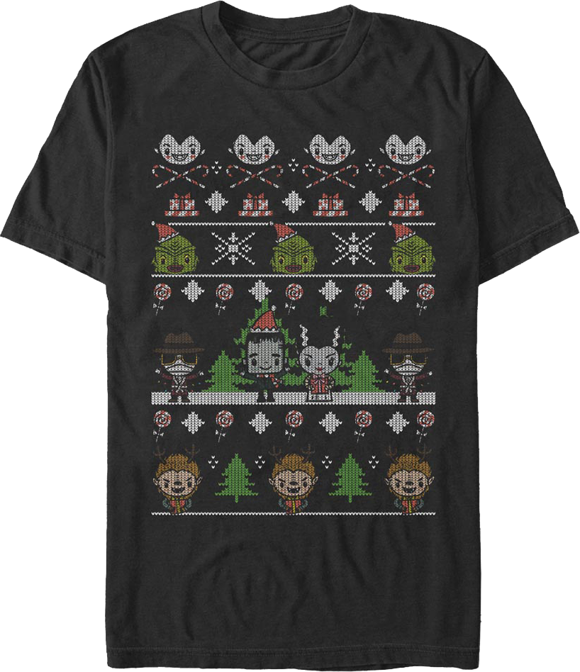 Faux Ugly Christmas Sweater Universal Monsters T-Shirt Hoodie, Sweatshirt | CiraTrend.com (Image 1)