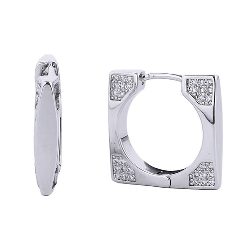 14K Gold-Dipped Cz Paved Geometric Huggie Earring