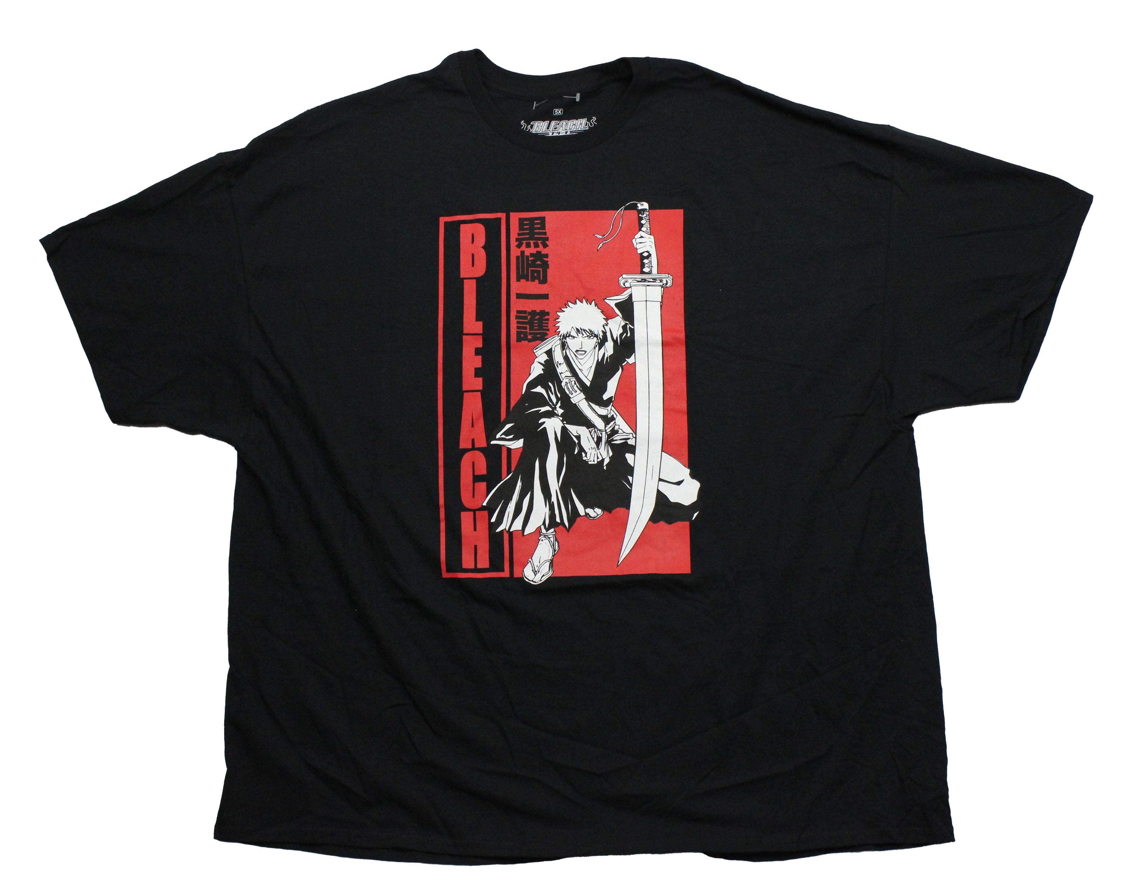 Bleach Mens T-Shirt - Ichigo Crouching Holding Giant White Sword in Red Box Hoodie, Sweatshirt | CiraTrend.com
