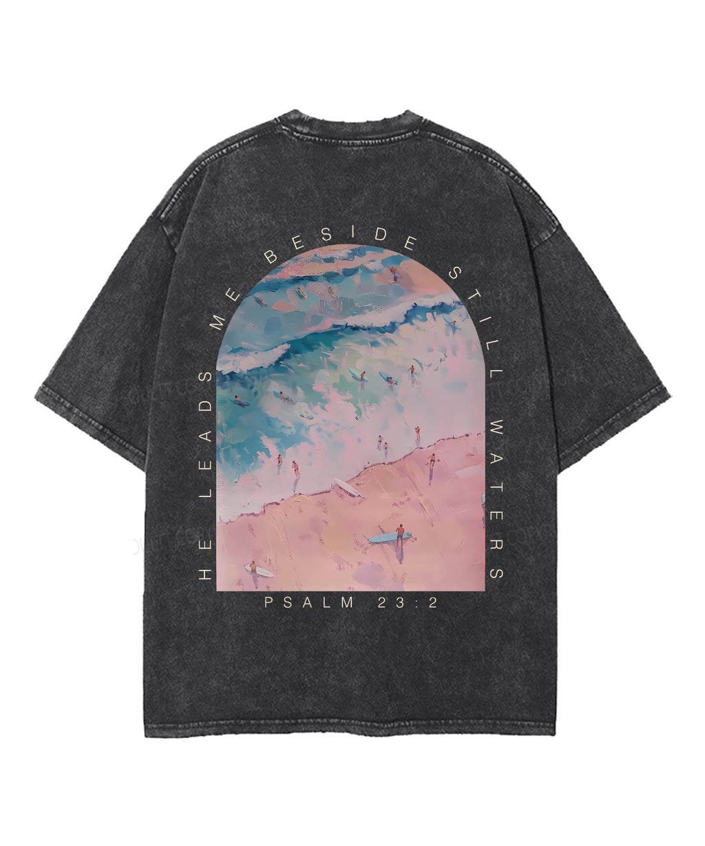 He Leads Me Beside Still Waters Double Sided Unisex Washed Christian T-shirt Hoodie, Sweatshirt | CiraTrend.com (Image 3)
