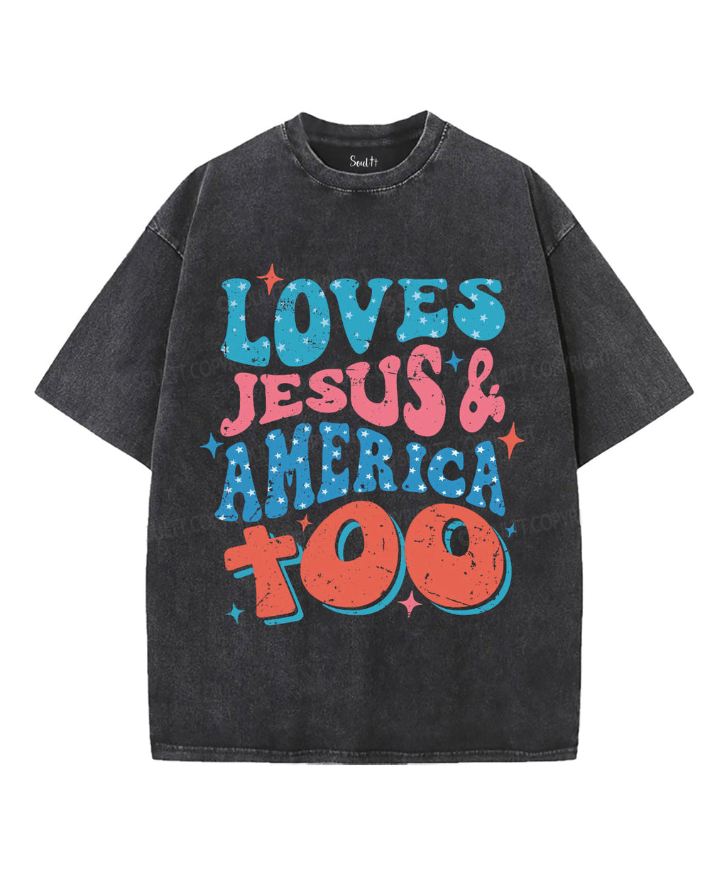 Loves Jesus & America Too Unisex Washed Christian T-shirt Hoodie, Sweatshirt | CiraTrend.com (Image 1)