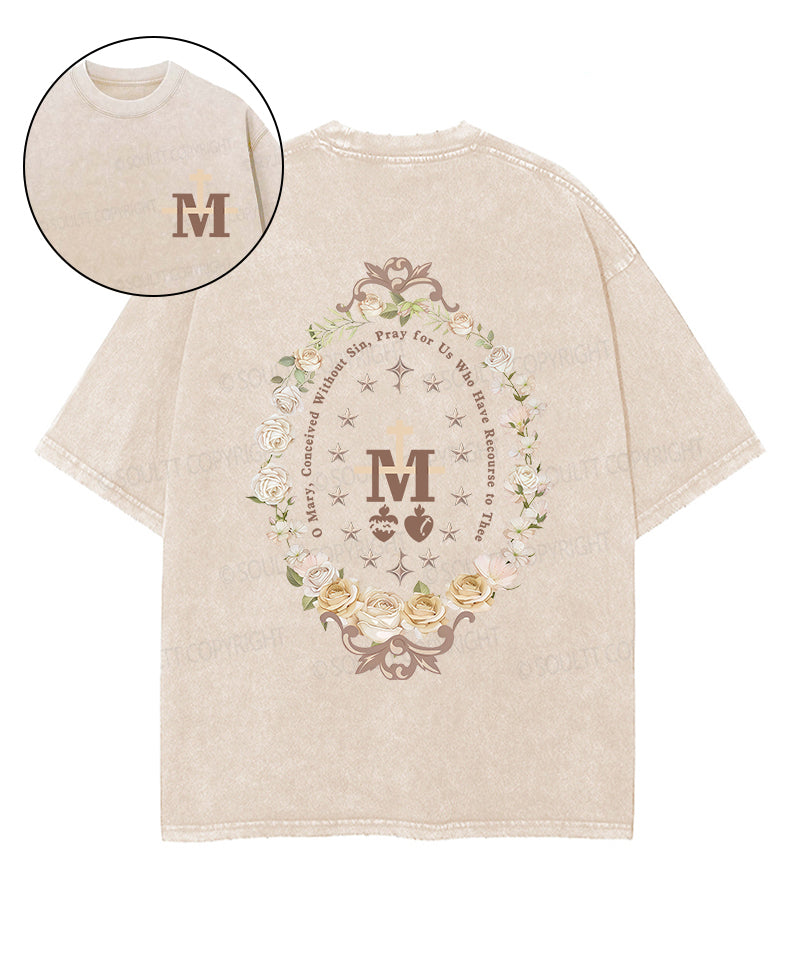 O Mary Conceived Without Sin Double Sided Unisex Washed Christian T-shirt Hoodie, Sweatshirt | CiraTrend.com (Image 1)