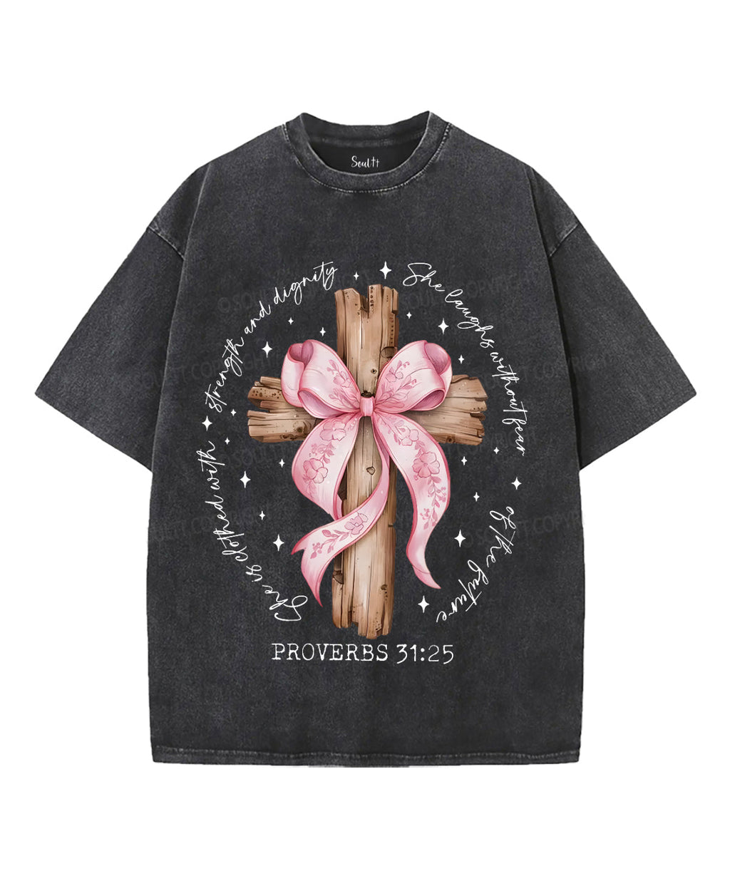 She Is Clothed with Strength and Dignity Unisex Washed Christian T-shirt Hoodie, Sweatshirt | CiraTrend.com (Image 1)