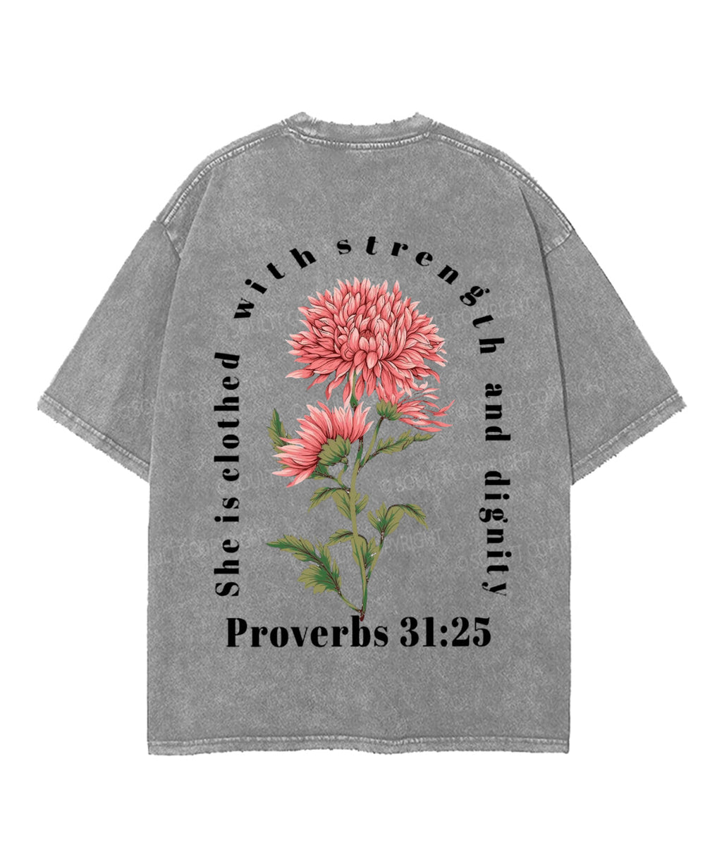 She Is Clothed With Strength Double Sided Unisex Washed Christian T-shirt Hoodie, Sweatshirt | CiraTrend.com (Image 5)