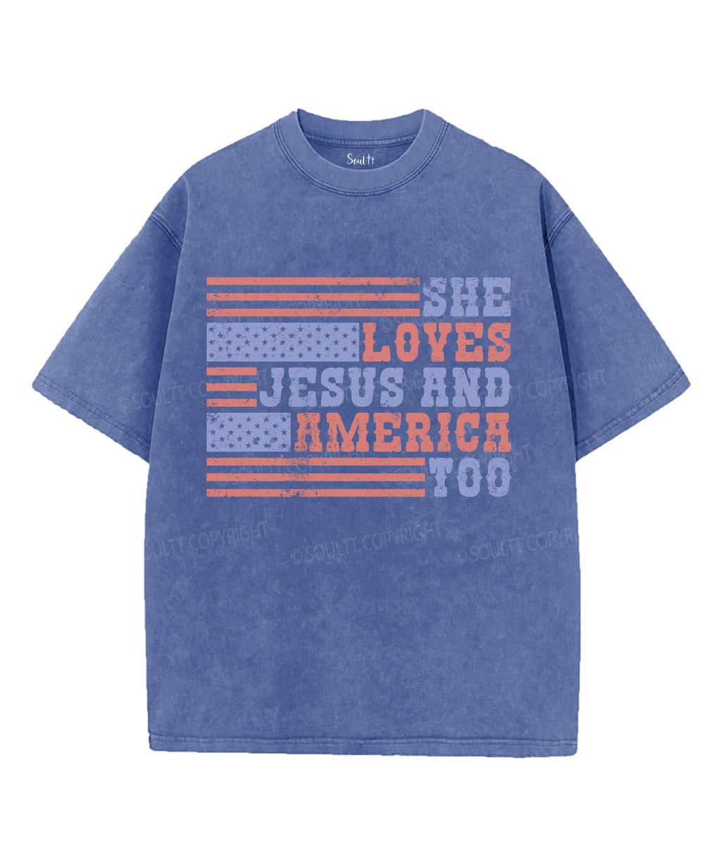 She Loves Jesus And America Unisex Washed Christian T-shirt Hoodie, Sweatshirt | CiraTrend.com (Image 4)
