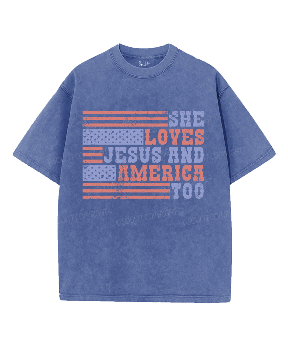 She Loves Jesus And America Unisex Washed Christian T-shirt Hoodie, Sweatshirt | CiraTrend.com (Image 4)