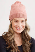 Women's Winter Furry Button Beanie with Pom Pom