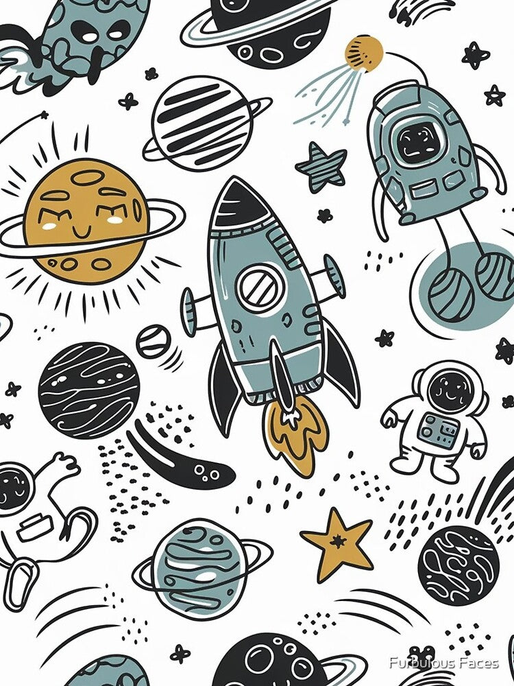 Doodle Space Adventure Pattern by Furbulous Faces