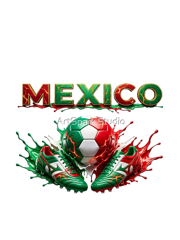 Mexico Soccer Ball and Cleats | Mexican Football Fan Design | Green White Red Sports Graphic by ArtSpark Studio