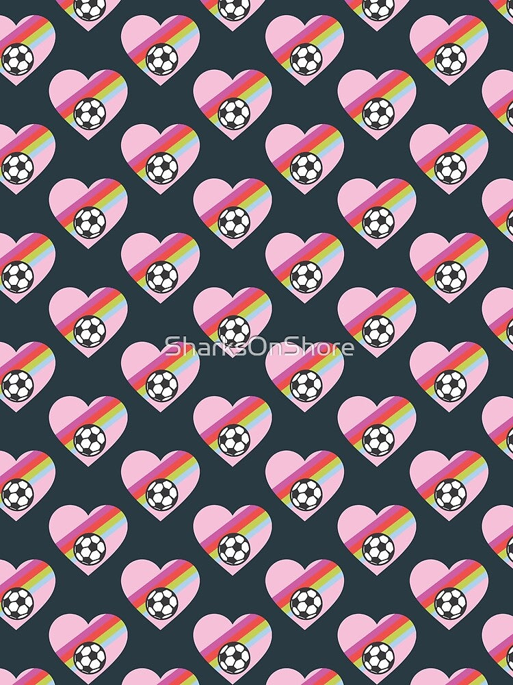 Heart Soccer Rainbow On Navy Pattern by SharksOnShore