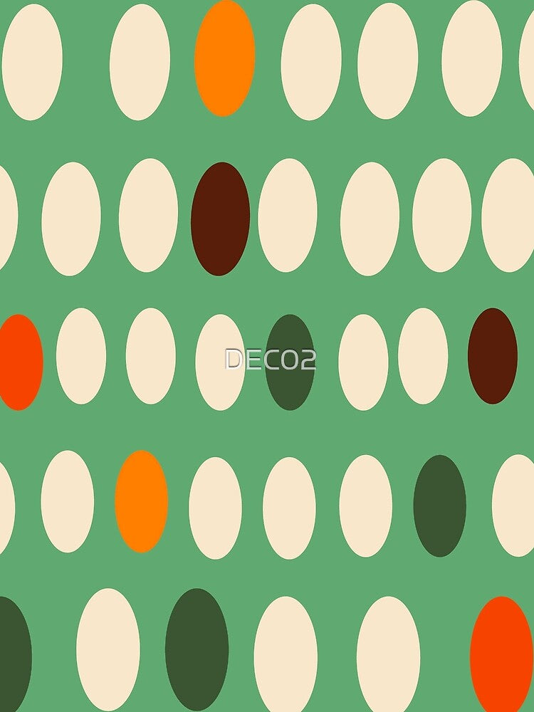 Retro Orange And White Oval Pattern On Green by DEC02