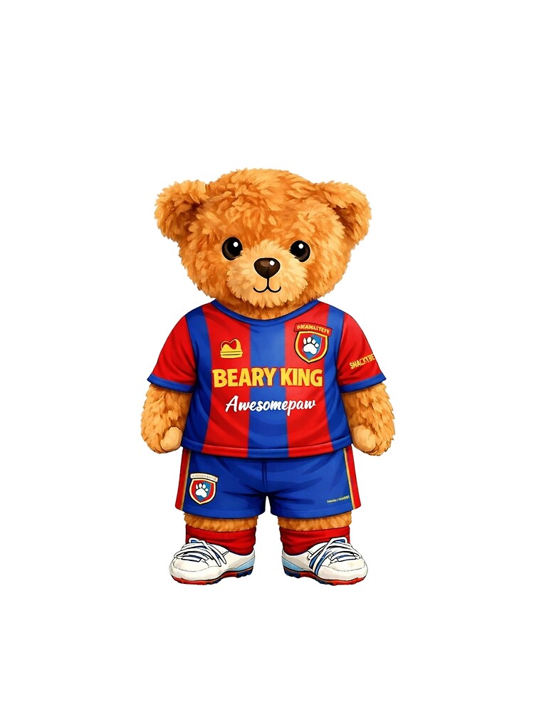 "Beary King" Cute Soccer Player Teddy Bear - Red and Blue Football Team Art ⚽ by CuteBear87