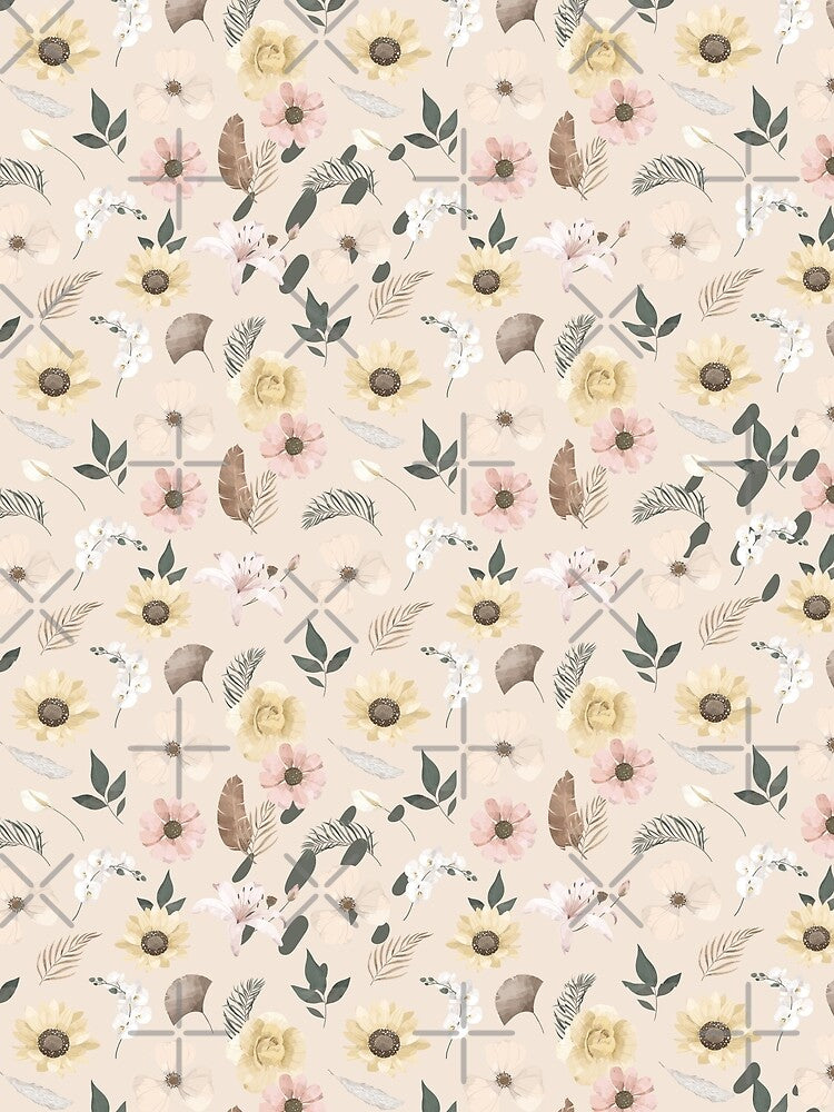 Beige and Cream Minimalist Flower Pattern by Eunoia-ikigai
