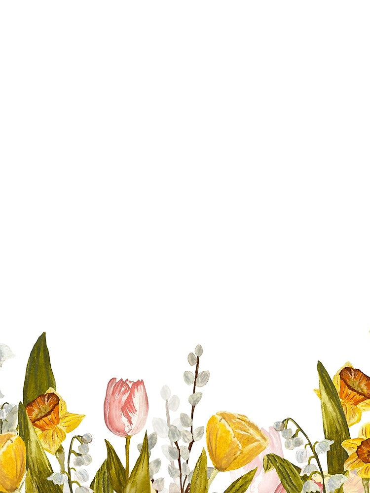 Border snowdrop tulip flower daffodil a watercolor by Yana Mustafina | Boho Soulful Designs