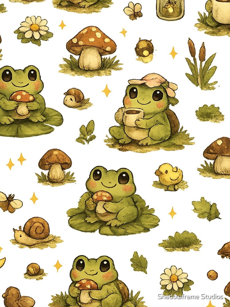 Earthy Frogcore Forest Pattern – Cozy Cottagecore Frog Design by Shadowframe Studios