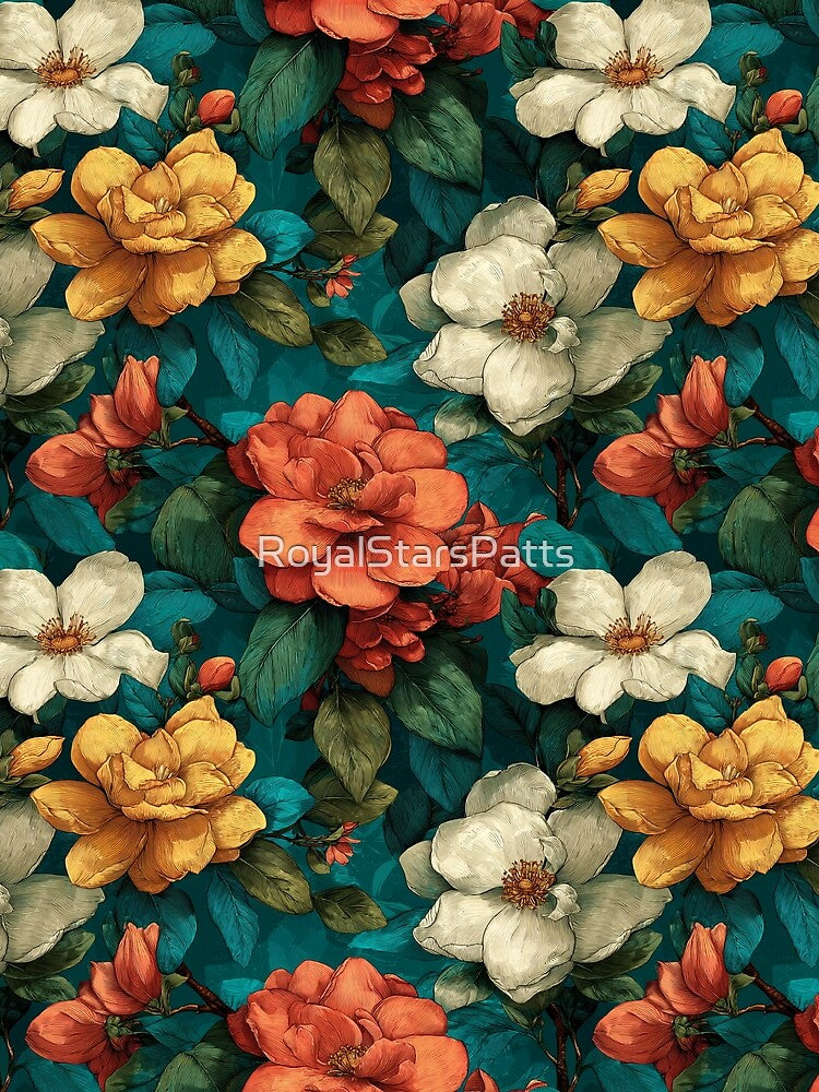 Colorful Gardenias Print  - Botanical Garden Pattern  - Anniversary Gifts For Dad by RoyalStarsPatts