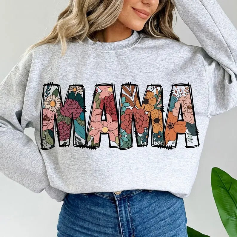 floral mama Sweatshirt, mama flower Shirt, mama flower Shirt Hoodie | CiraTrend.com