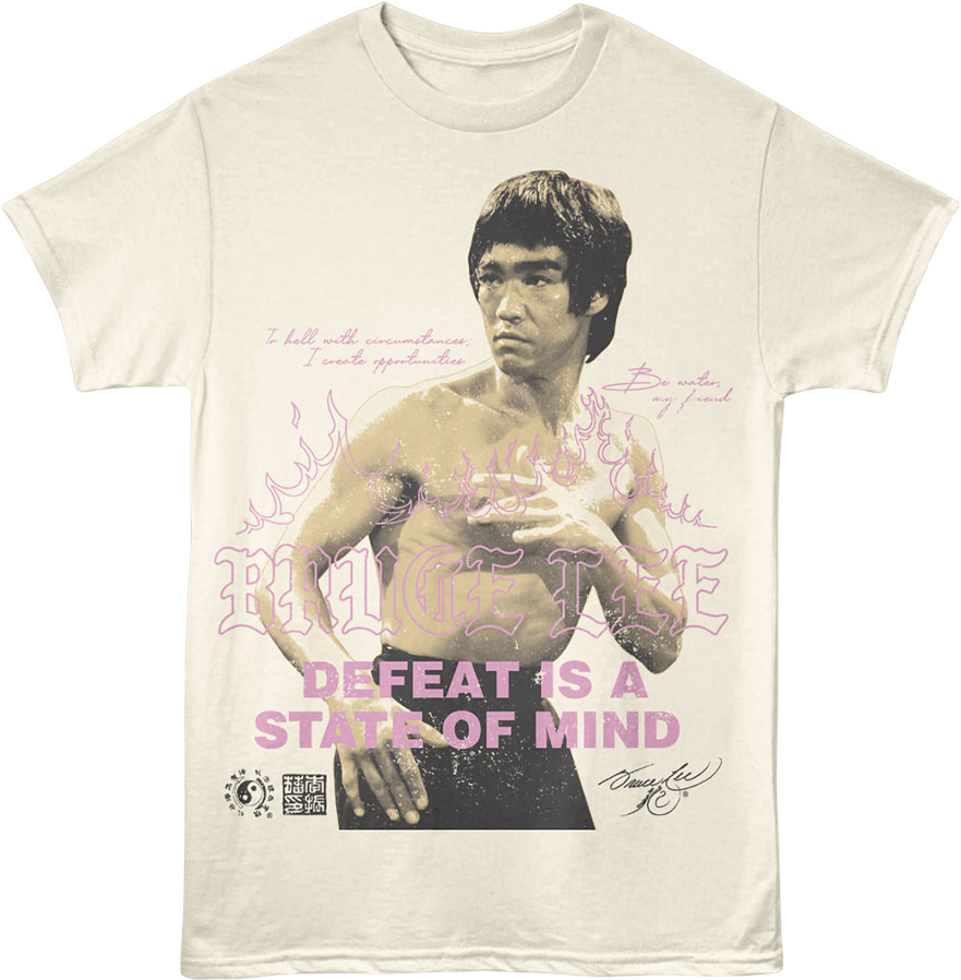 Front & Back Defeat Is A State Of Mind Bruce Lee T-Shirt Hoodie, Sweatshirt | CiraTrend.com (Image 1)