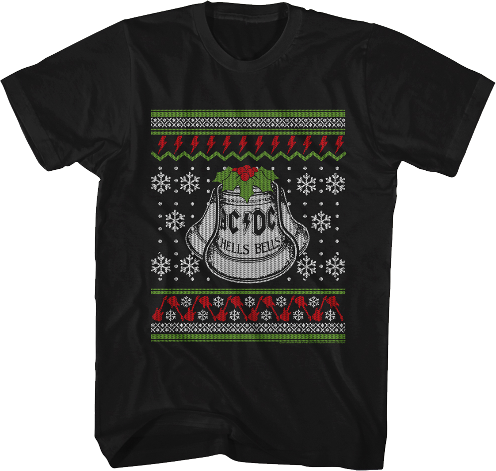 Hells Bells Faux Ugly Christmas Sweater ACDC T-Shirt Hoodie, Sweatshirt | CiraTrend.com (Image 1)