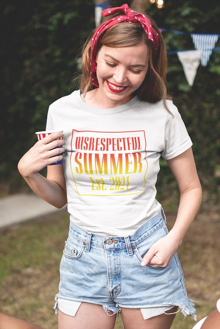 HYPER iCONiCÃ¢â‚¬Å¡Ãƒâ€žÃƒÂ¶Ã¢Ë†Å¡ÃƒÂ«Ã‚Â¬Ã‚Â¢ Disrespectful Summer - Est 2021 (White) Boyfriend T-Shirt... (Image 1)