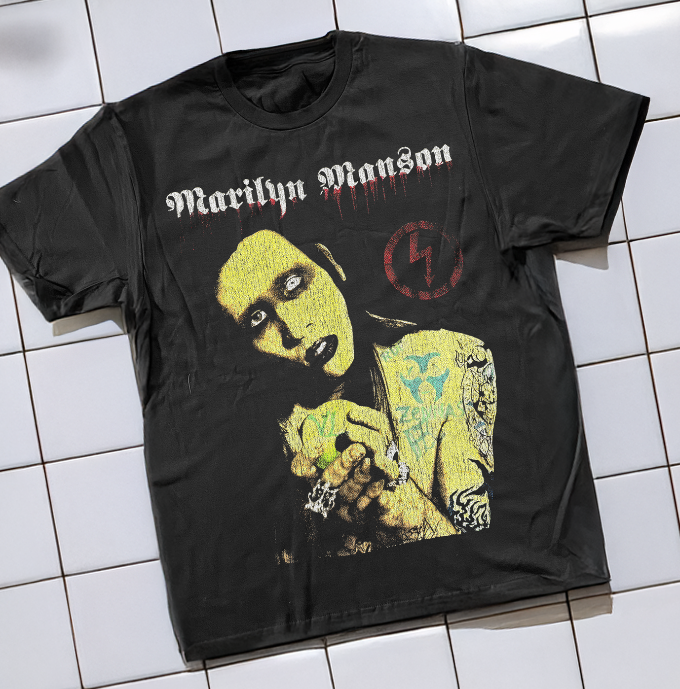 90'S MARILYN MANSON BOOT WASHED BLACK T-SHIRT