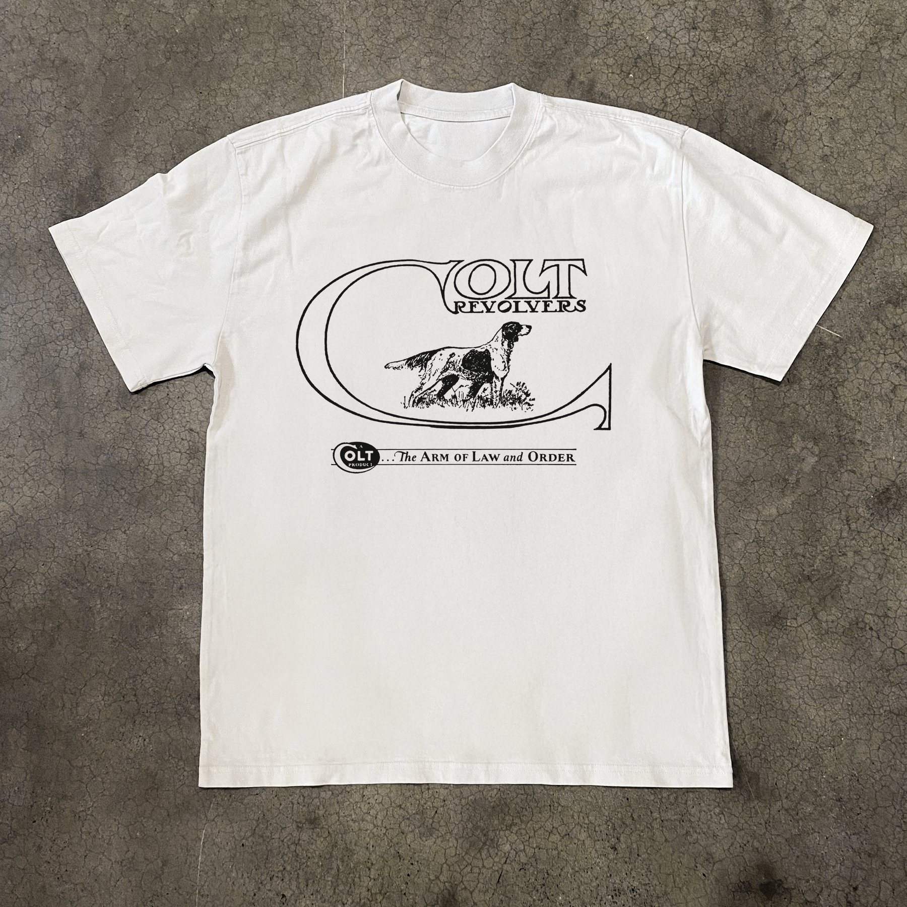 COLT ARMS 'HOUND' HEAVYWEIGHT FADED WHITE TEE Hoodie, Sweatshirt | CiraTrend.com
