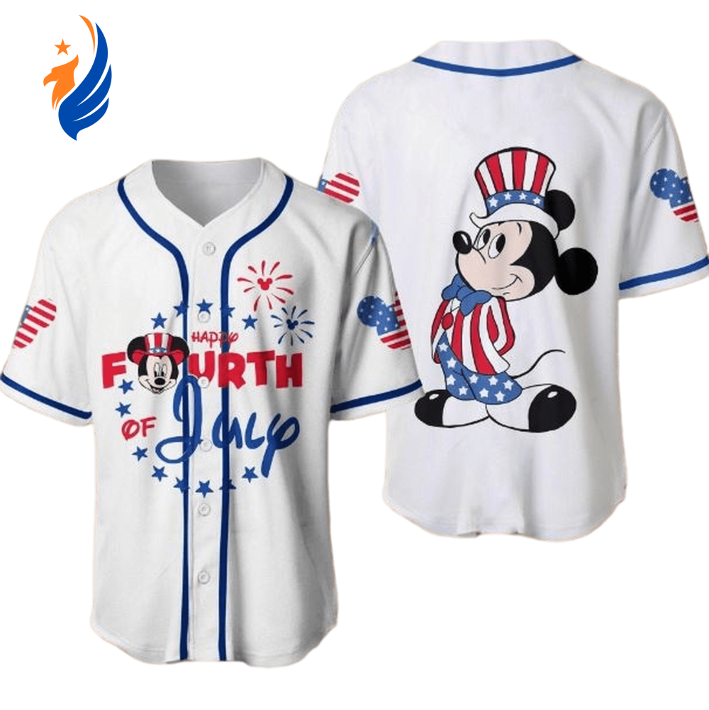 4th of July Mickey Independence Day Jersey – White Baseball Shirt for Men - Bafud