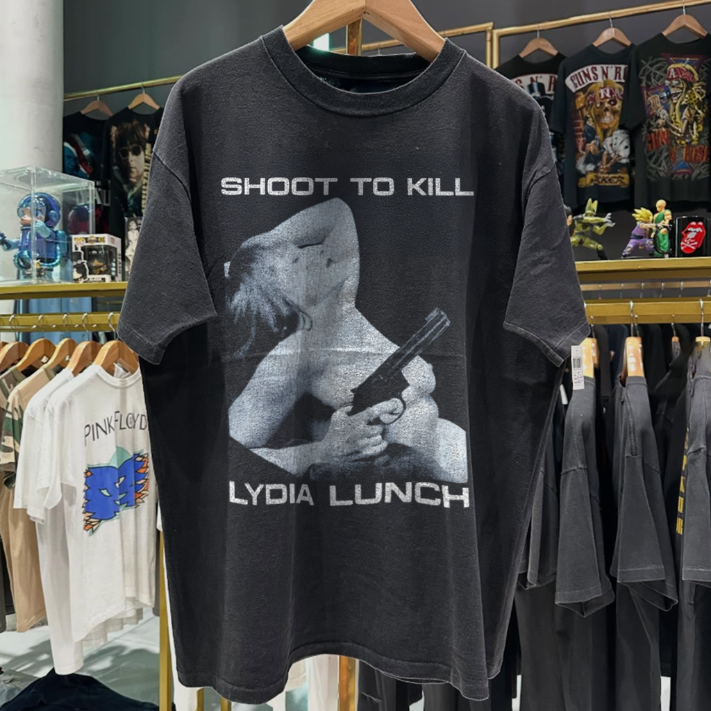90s LYDIA LUNCH 'SHOOT TO KILL' RARE WASHED BLACK T-SHIRT