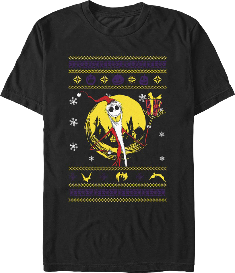 Jack Skellington Faux Ugly Sweater Nightmare Before Christmas T-Shirt Hoodie, Sweatshirt | CiraTrend.com (Image 1)