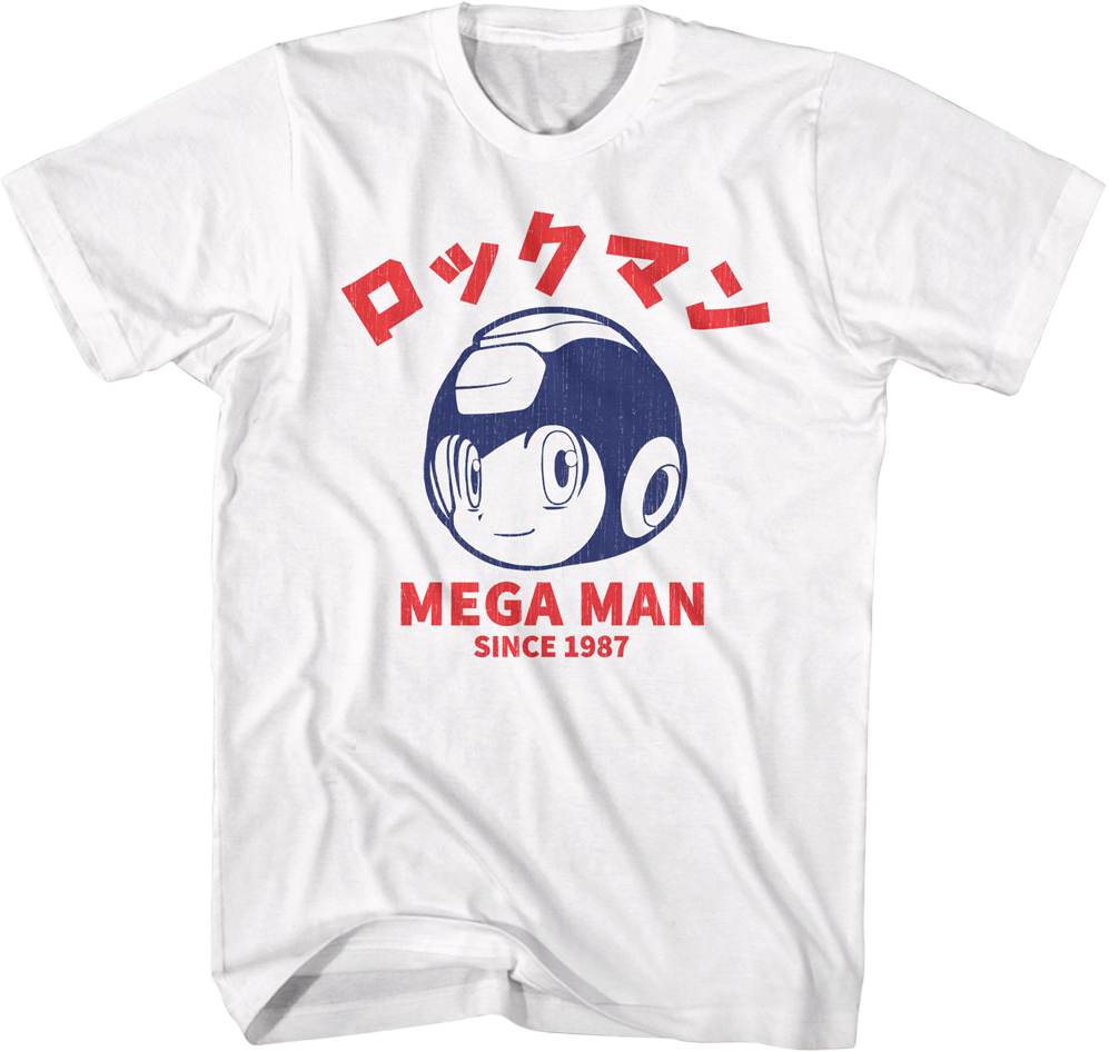 Japanese Text 1987 Mega Man T-Shirt Hoodie, Sweatshirt | CiraTrend.com (Image 1)