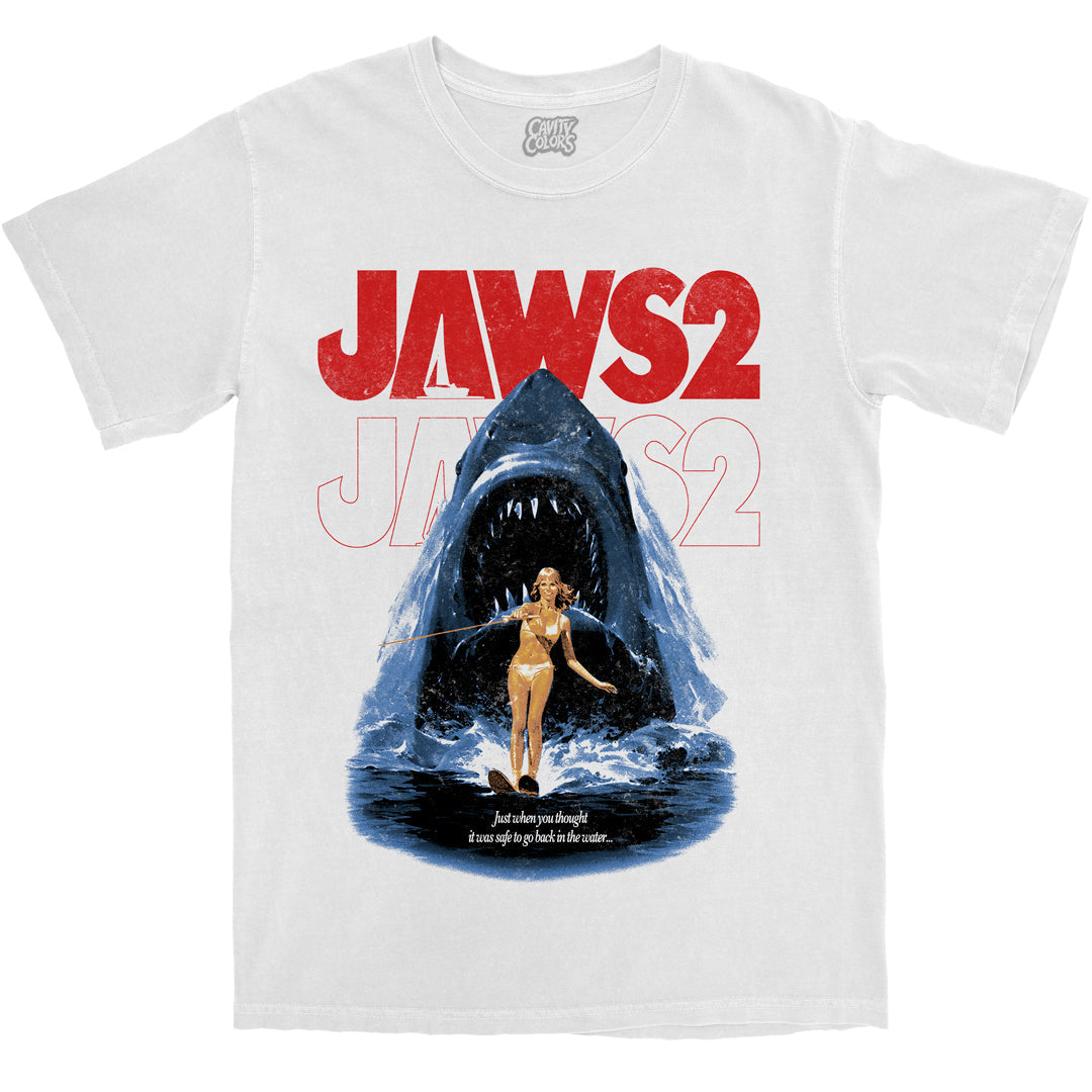 JAWS 2: RETRO HORROR - T-SHIRT (COMFORT COLORS) WHITE Hoodie, Sweatshirt | CiraTrend.com (Image 1)