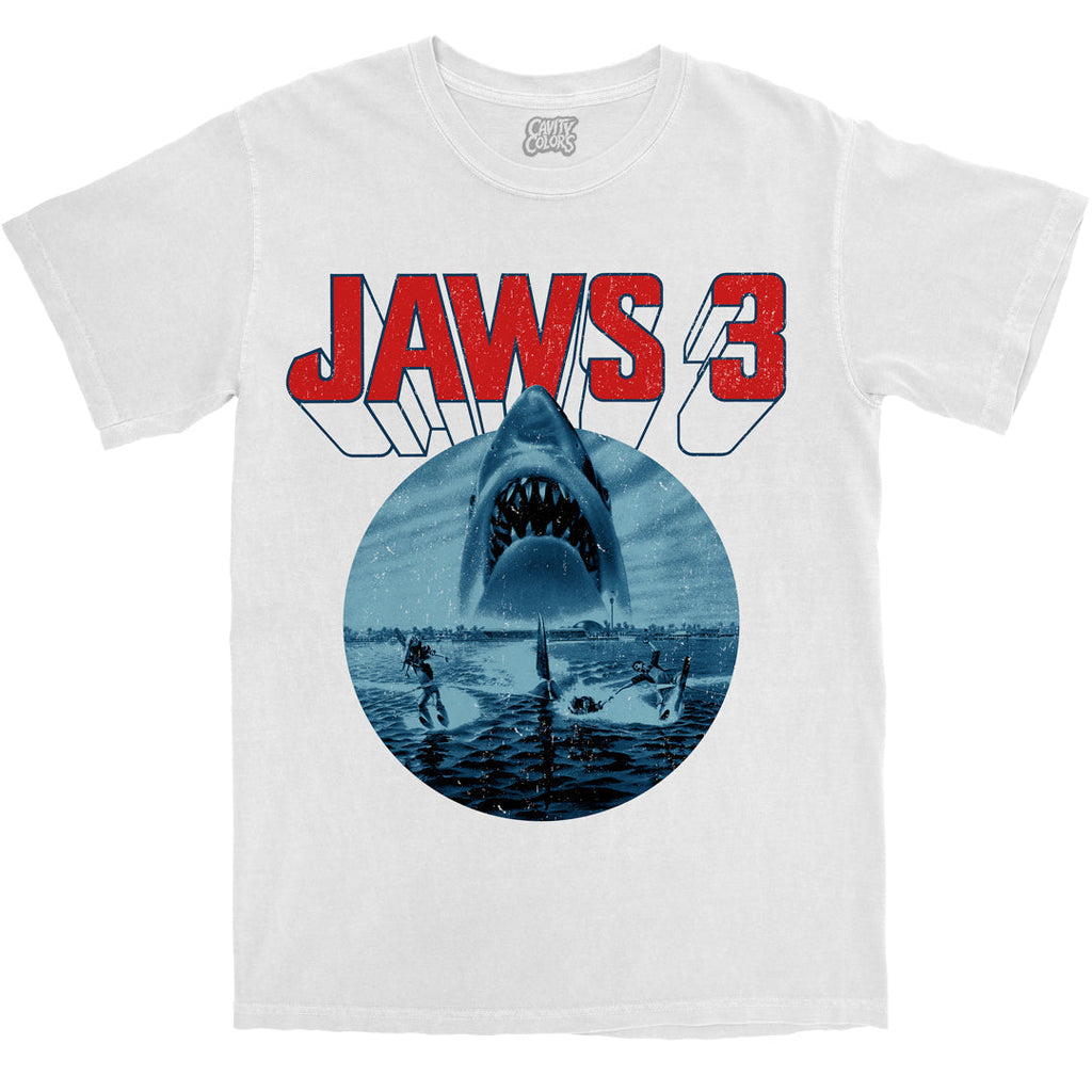 JAWS 3: RETRO HORROR - T-SHIRT (COMFORT COLORS) WHITE Hoodie, Sweatshirt | CiraTrend.com (Image 1)