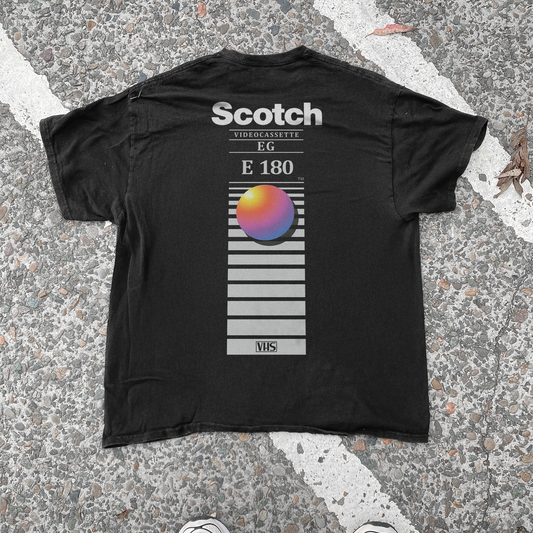 RETRO 'SCOTCH CASSETTE' VINTAGE WASH BLACK T-SHIRT