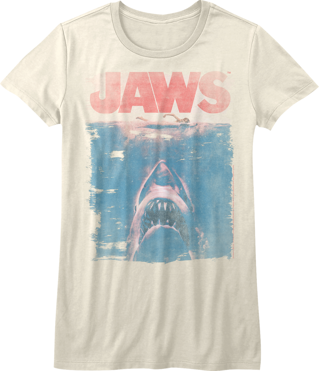 Womens Distressed Movie Poster Jaws Shirt Hoodie, Sweatshirt | CiraTrend.com (Image 1)