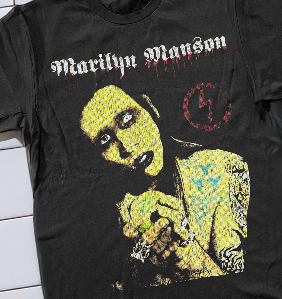 90'S MARILYN MANSON BOOT WASHED BLACK T-SHIRT
