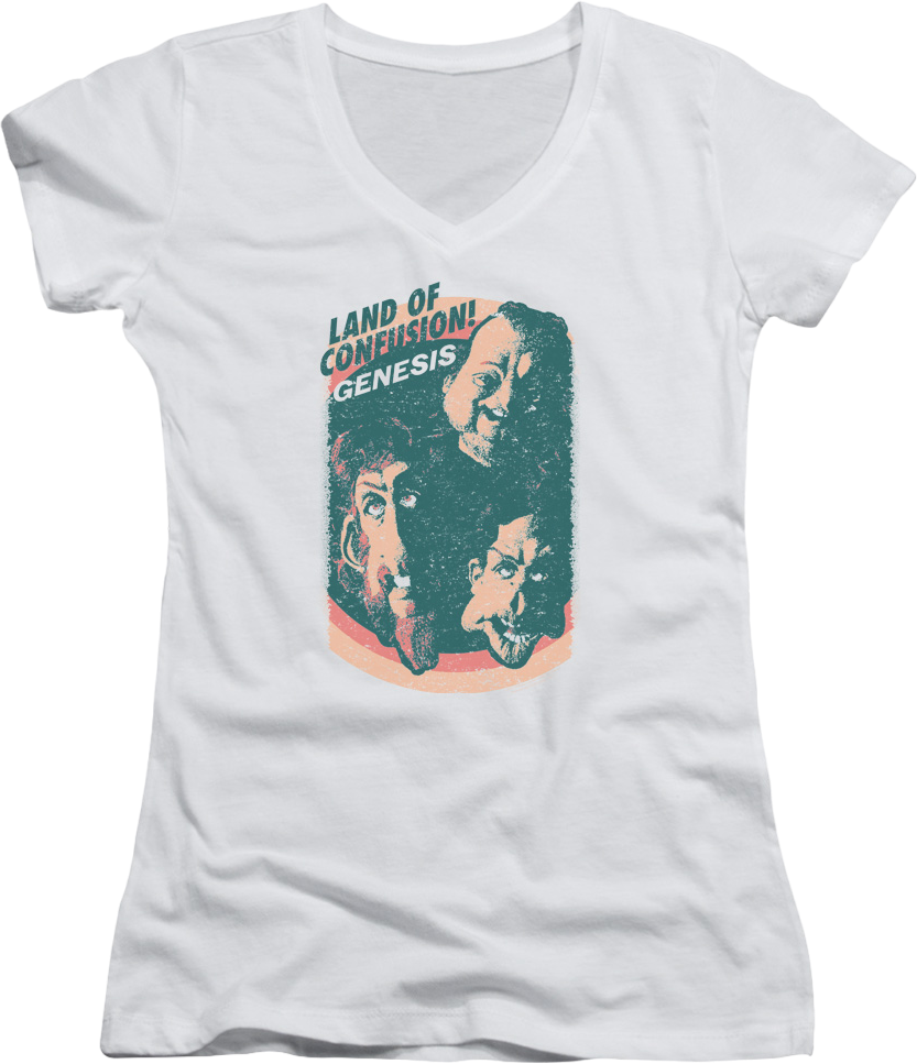 Ladies Land Of Confusion Genesis V-Neck T-Shirt Hoodie, Sweatshirt | CiraTrend.com (Image 1)