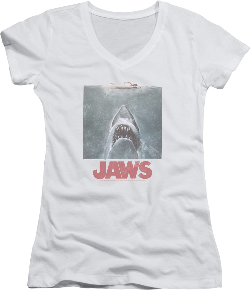 Ladies Movie Poster Jaws V-Neck Shirt Hoodie, Sweatshirt | CiraTrend.com (Image 1)