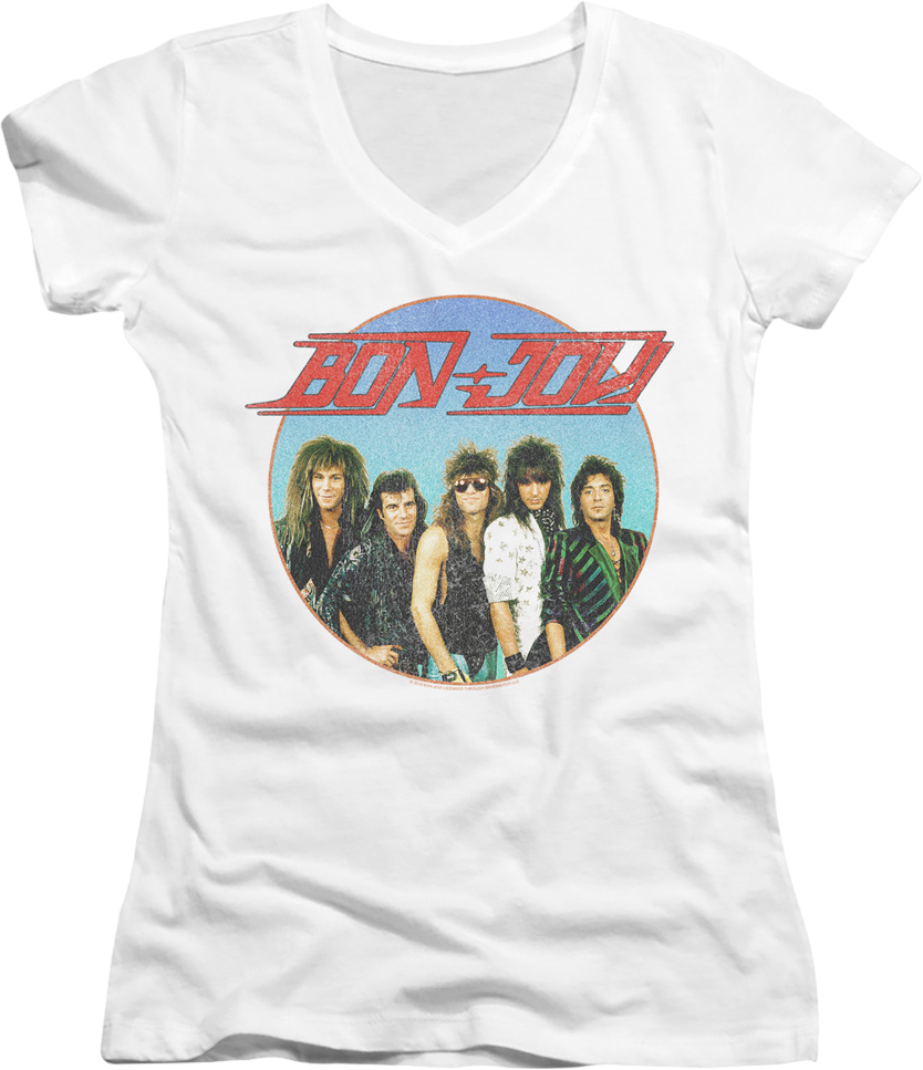 Ladies Retro Circle Bon Jovi V-Neck Shirt Hoodie, Sweatshirt | CiraTrend.com (Image 1)