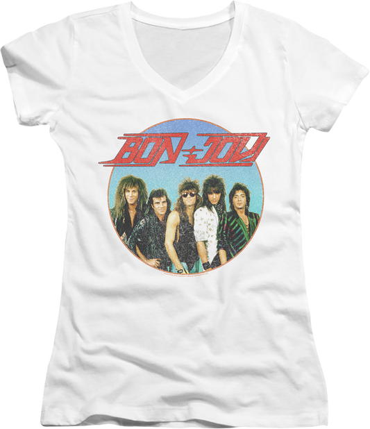 Ladies Retro Circle Bon Jovi V-Neck Shirt