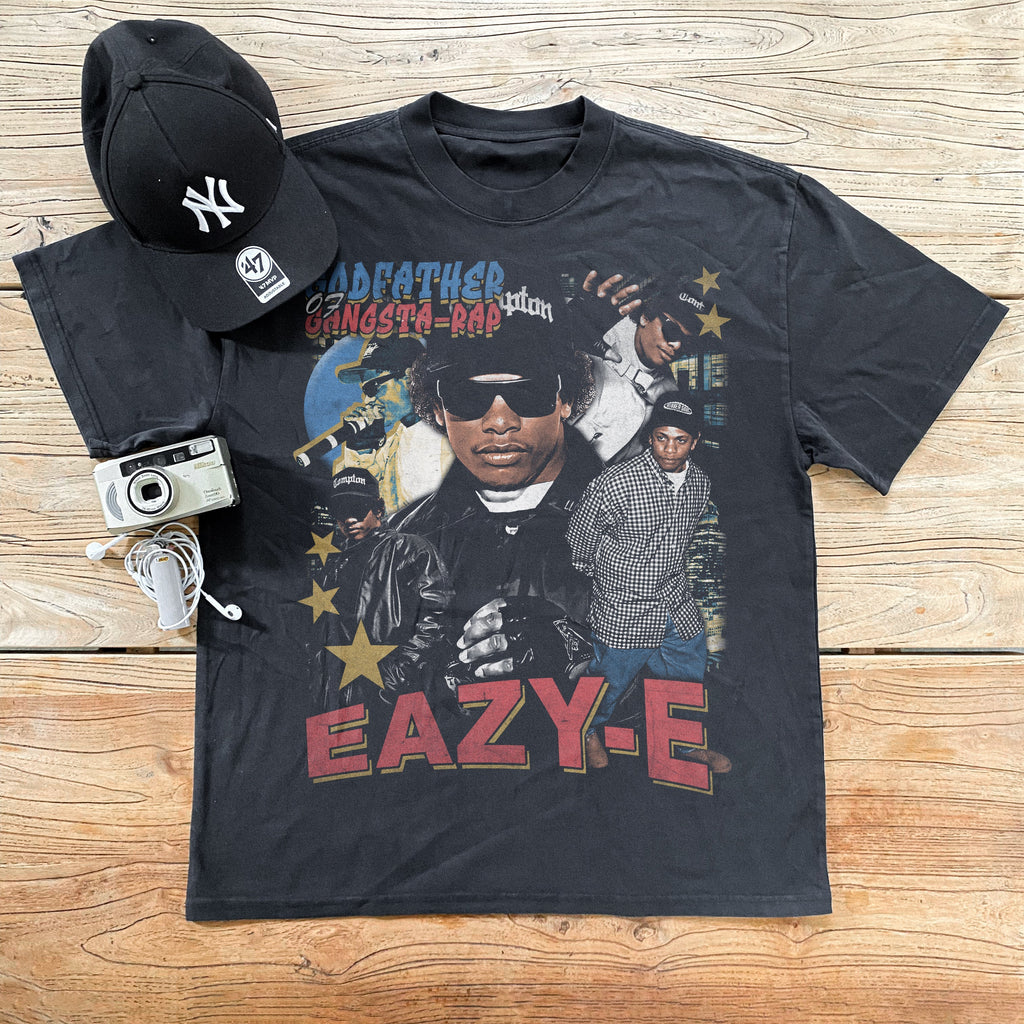 90s EAZY-E 'GODFATHER OF GANGSTA RAP' HEAVYWEIGHT BLACK T-SHIRT Hoodie, Sweatshirt | CiraTrend.com (Image 1)