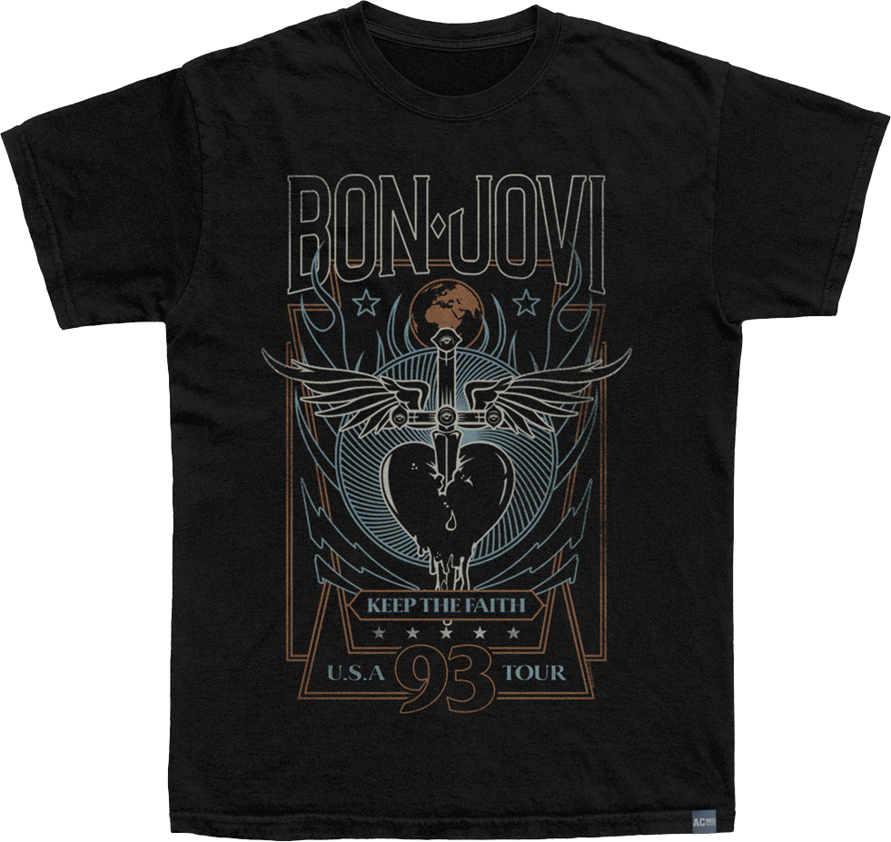 Made In USA Keep The Faith '93 Tour Bon Jovi T-Shirt Hoodie, Sweatshirt | CiraTrend.com (Image 1)