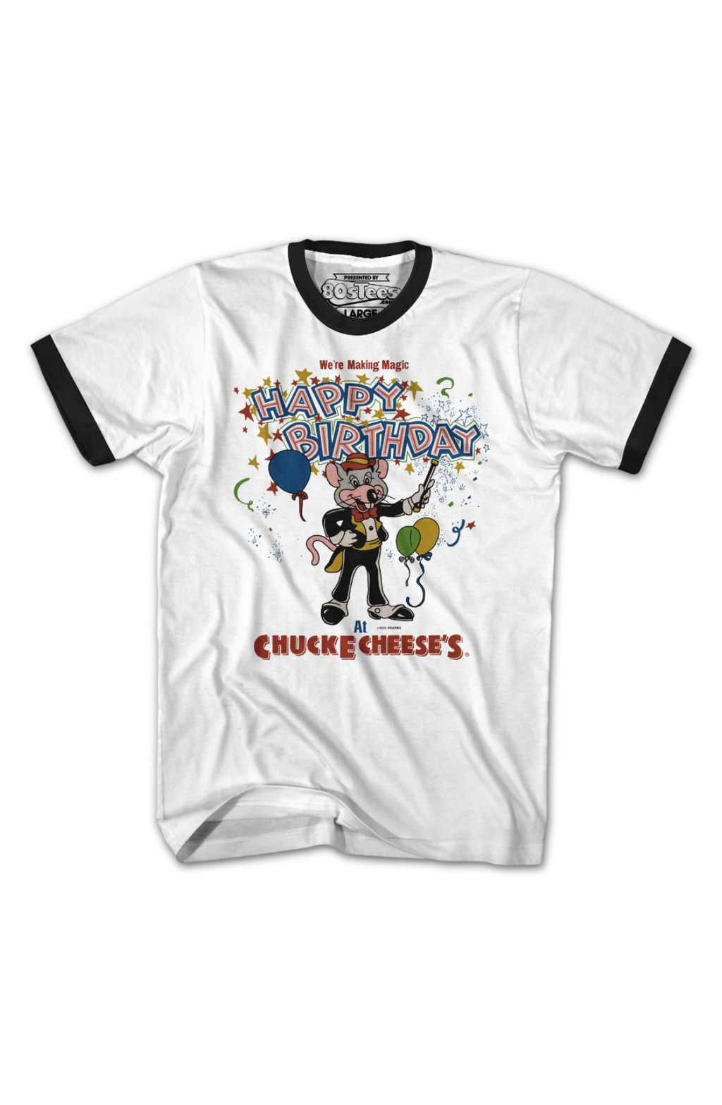 Making Magic Happy Birthday Chuck E. Cheese Ringer Shirt Hoodie, Sweatshirt | CiraTrend.com (Image 2)