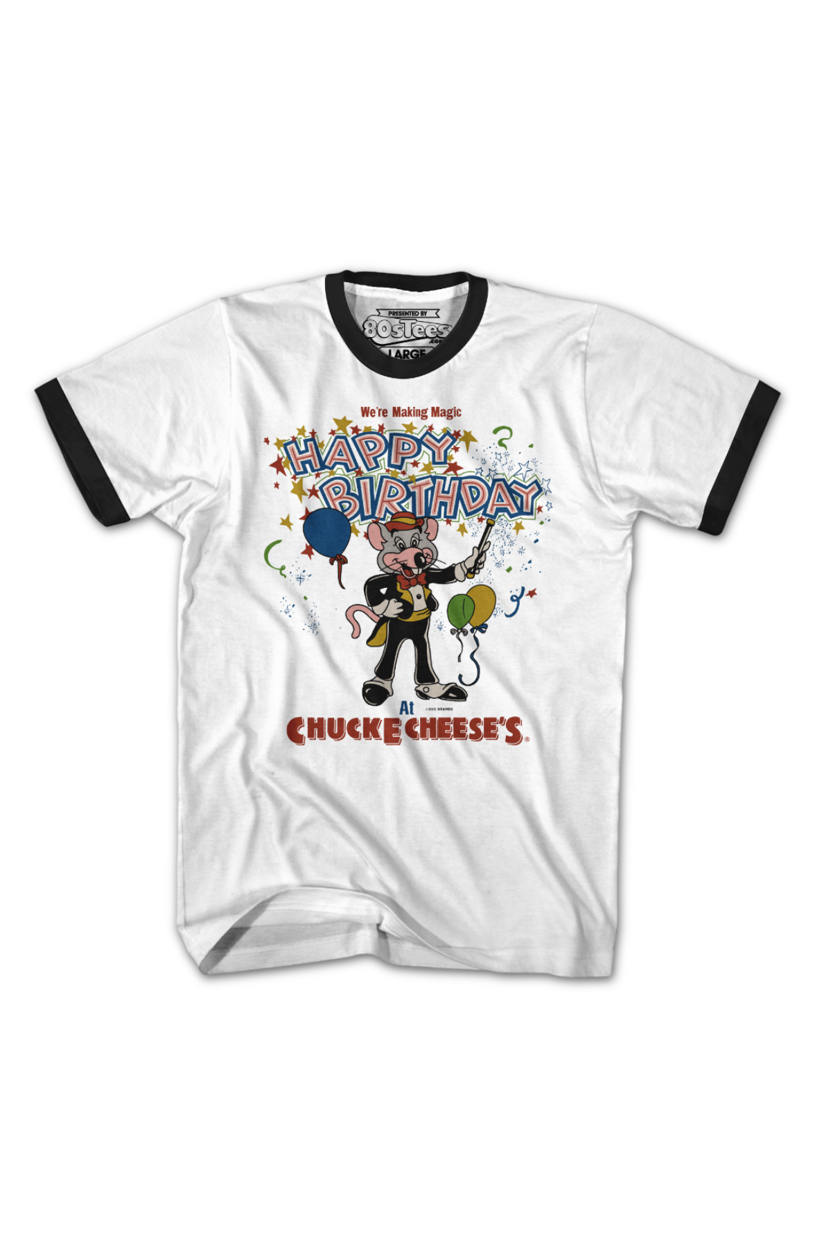 Making Magic Happy Birthday Chuck E. Cheese Ringer Shirt Hoodie, Sweatshirt | CiraTrend.com (Image 2)