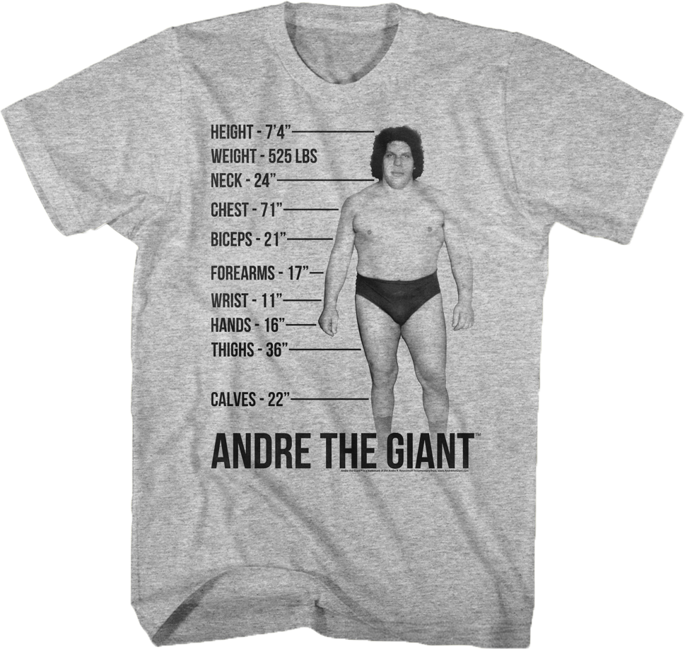 Measurements Andre Giant T-Shirts, Hoodie, Sweatshirt