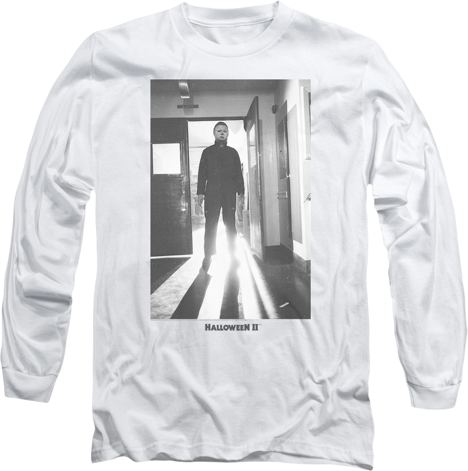 Michael Myers Black & White Photo Halloween II Long Sleeve Shirt Hoodie, Sweatshirt | CiraTrend.com (Image 1)