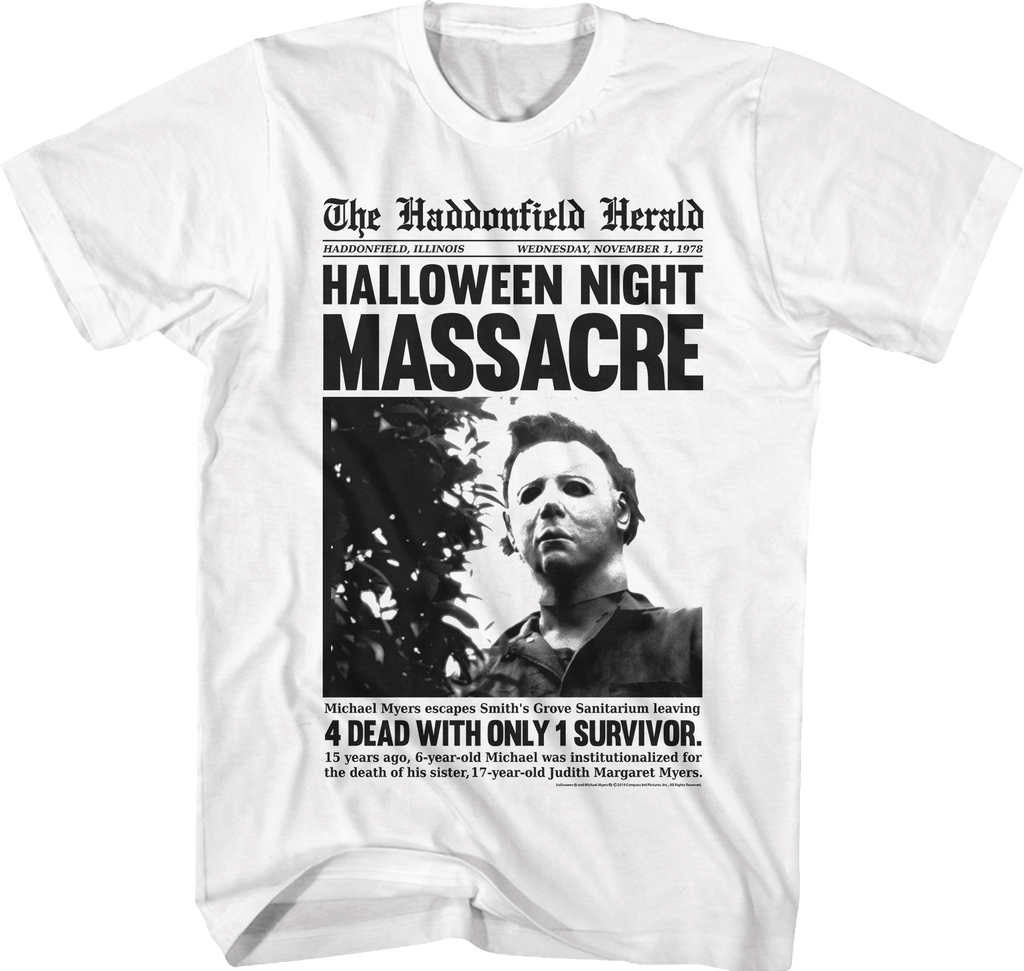 Michael Myers Headline Halloween T-Shirt Hoodie, Sweatshirt | CiraTrend.com (Image 1)