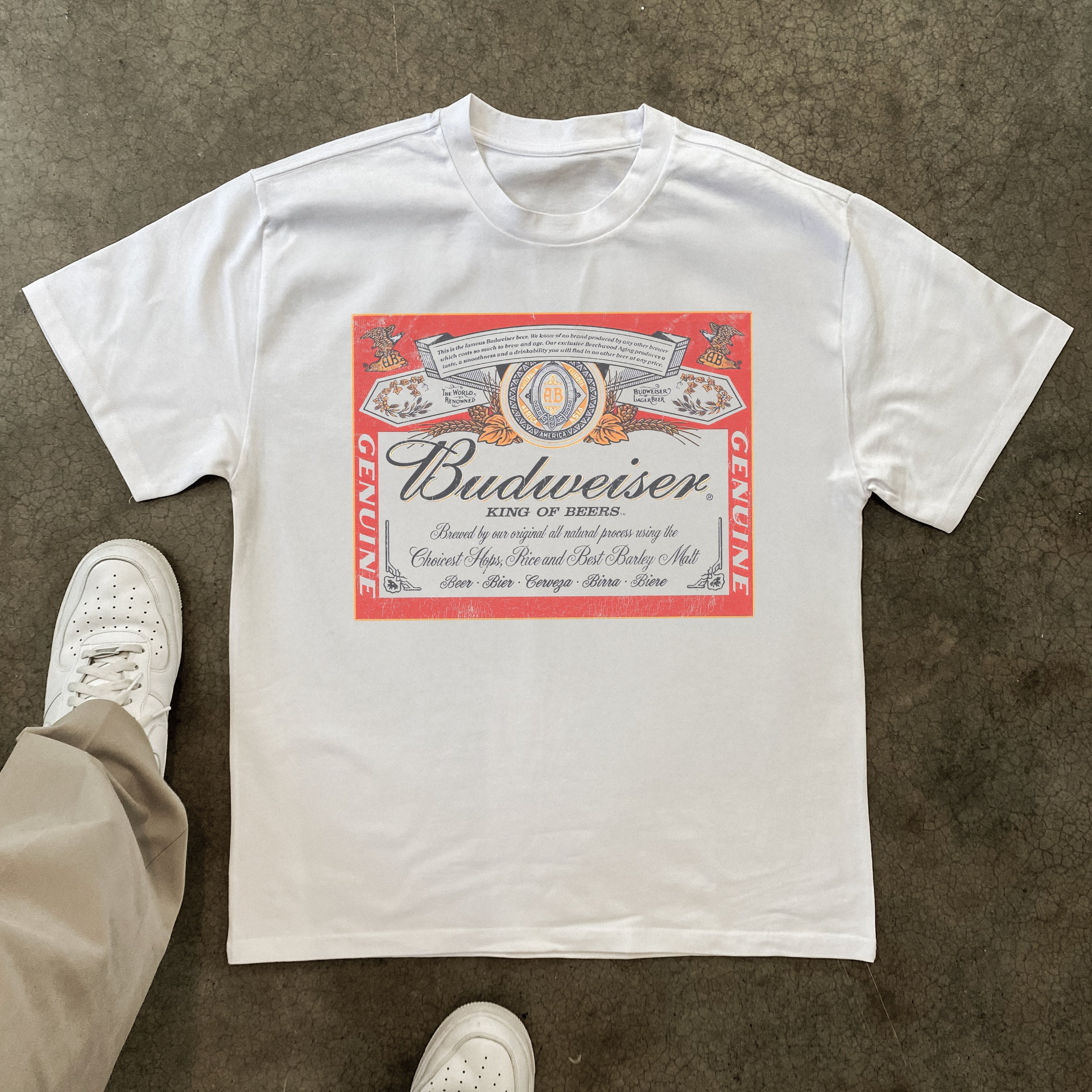 BUDWEISER LABEL HEAVYWEIGHT WHITE TSHIRT Hoodie, Sweatshirt | CiraTrend.com (Image 1)