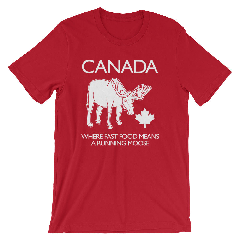 Canada: Where Fast Food Means A Running Moose T-Shirt (Unisex) Hoodie, Sweatshirt | CiraTrend.com (Image 1)