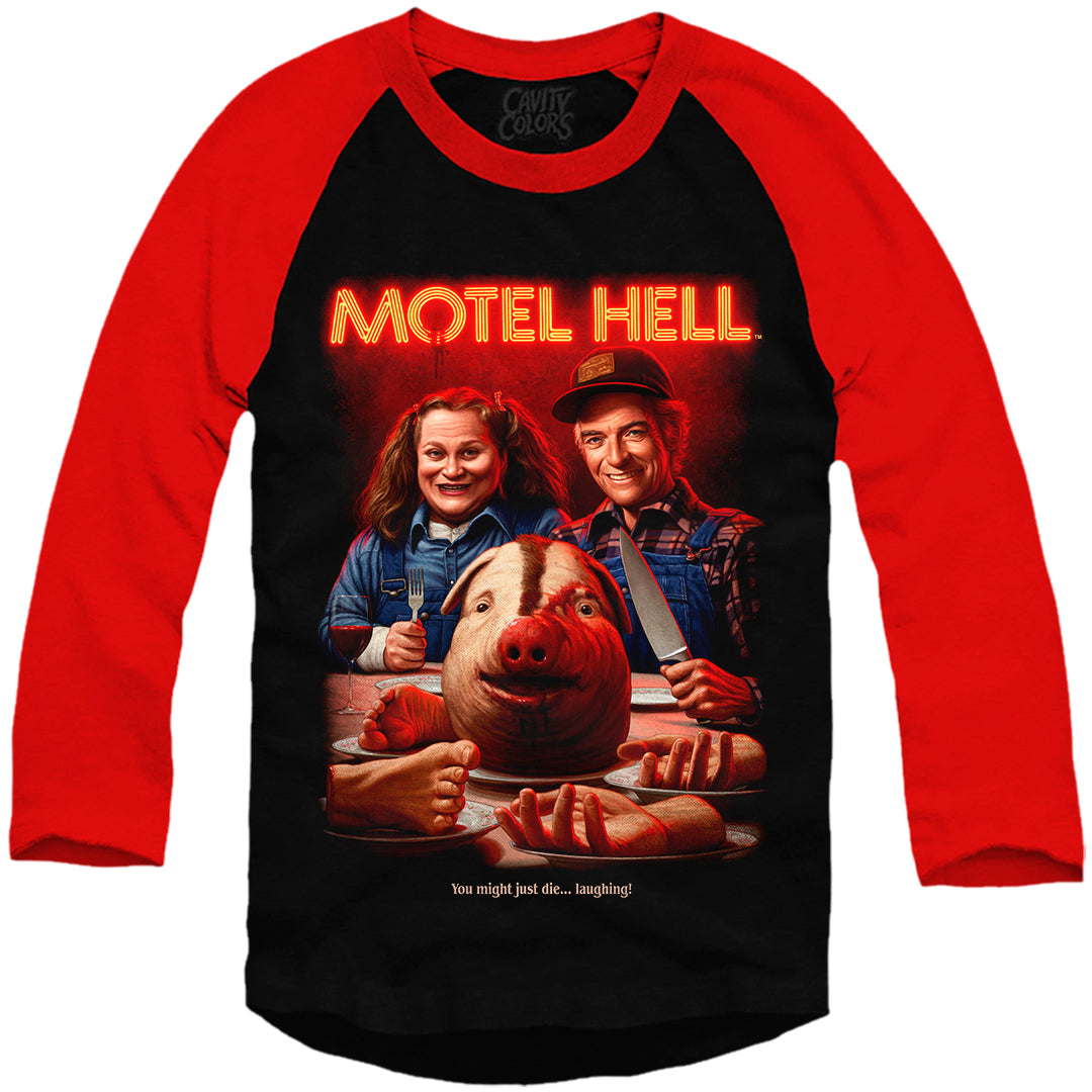 MOTEL HELL: DIE LAUGHING - BASEBALL SHIRT Hoodie, Sweatshirt | CiraTrend.com (Image 1)