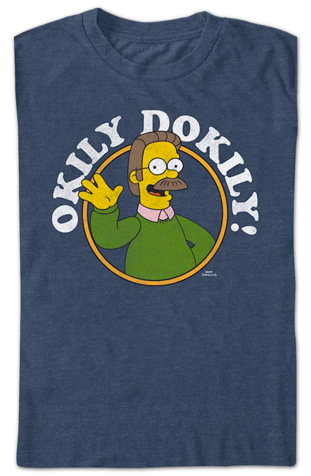 Navy Heather Ned Flanders Okily Dokily Simpsons T-Shirt Hoodie, Sweatshirt | CiraTrend.com (Image 2)